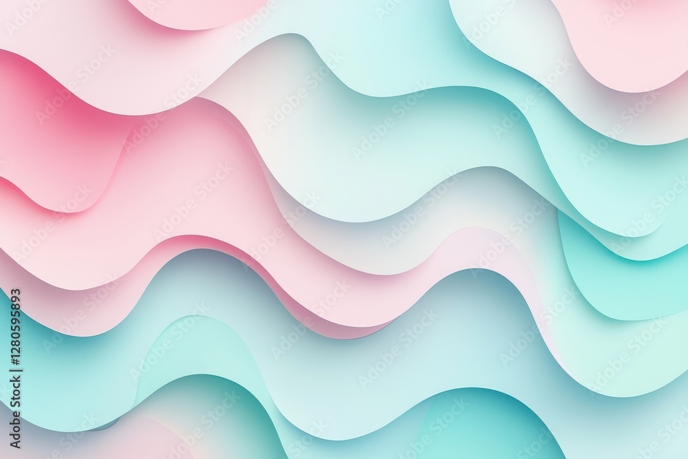 Poster pastel paper cut abstract background with flowing soft colors and shadows, creating a serene and vis