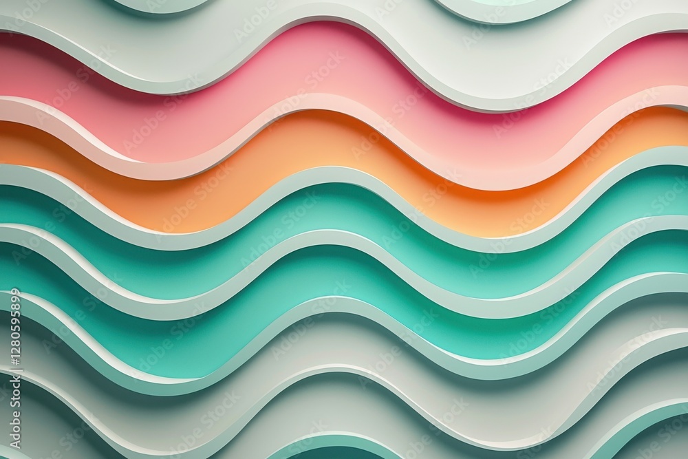 Poster a visually appealing background featuring an arrangement of pastel-colored, undulating layers creati
