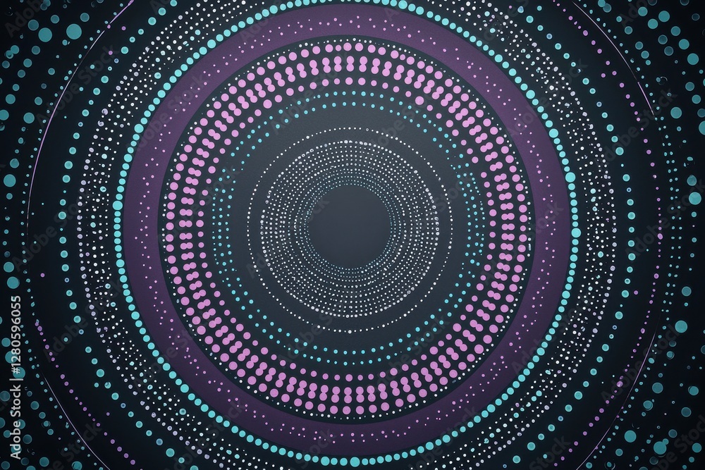Poster concentric circles of colorful dots create a mesmerizing optical illusion, perfect for vibrant backg