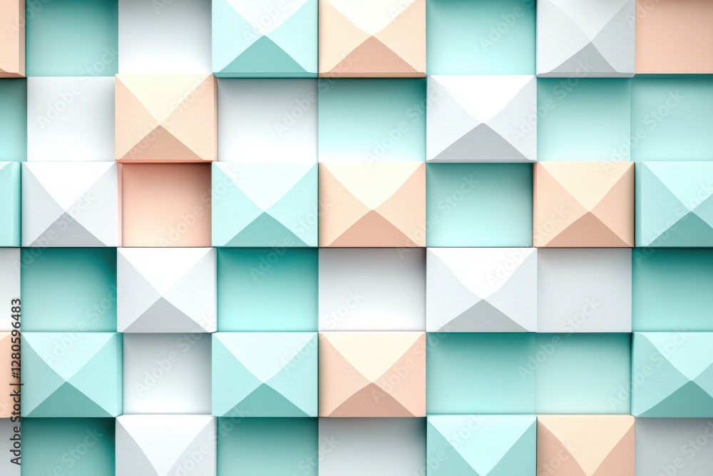 Poster abstract background with pastel colored 3d cubes, arranged in a geometric pattern to create a modern