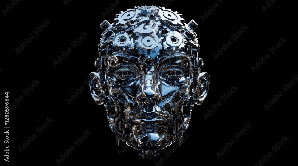 Fototapete futuristic human head design filled with interlocking gears representing the concept of artificial i