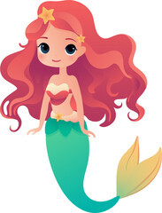 Cute little mermaid hand drawn. Book illustration, T-shirt graphics.