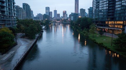 Obraz premium City Canal at Dawn, Urban Landscape