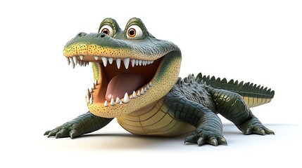 Obraz premium Exciting cartoon alligator character studio 3d animation white background