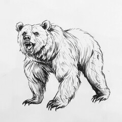 Obraz premium Minimalist ink sketch of roaring bear with strong lines