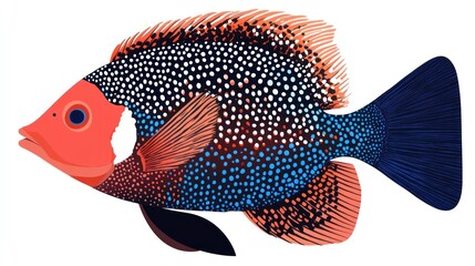 Fototapeta premium Colorful fish illustration, profile view, isolated, aquatic creature