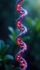 Obraz premium Digital interface displays growing plant, DNA helix data streams , DNA, code, lines