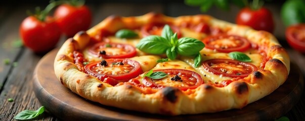 Fresh tomato sauce and basil inside a crispy crust, crispy base, homemade pizza, flavorful