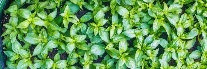 Lush basil plants in a vibrant green garden setting with fresh leaves