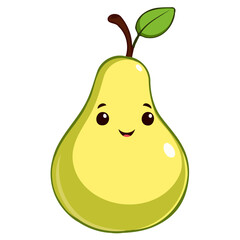 Antropomorphic pear illustration with adorable smiley face.