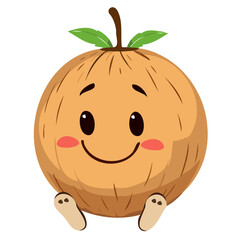 Antropomorphic coconut illustration with adorable smiley face.