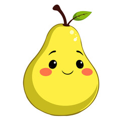 Antropomorphic pear illustration with adorable smiley face.