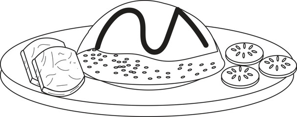 The Illustration of Fried Rice Omellete with Cucumber and chicken Nugget.