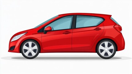 Obraz premium Red car side view illustration, isolated on white