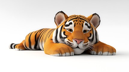 Obraz premium Playful cartoon tiger lazing around studio environment 3d render