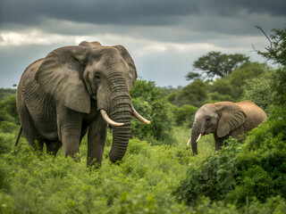 Fototapeta premium Two African Elephants in Natural Habitat
