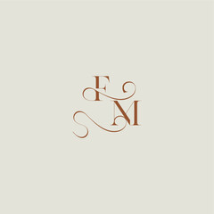contemporary modern curvy FM initial with thin line monogram wedding style logo concept letter