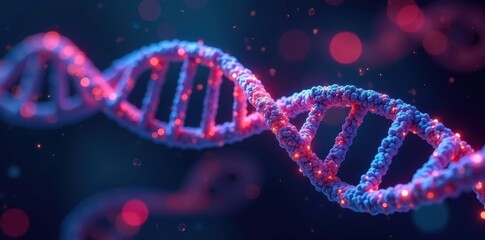 Bio-luminescent DNA strands intertwine, glowing neon , biotechnology, design