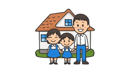 Obraz premium Happy family in front of a home