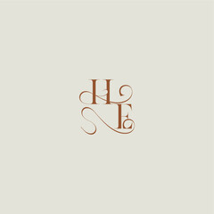 contemporary modern curvy monogram wedding style logo concept letter initial with thin line HE