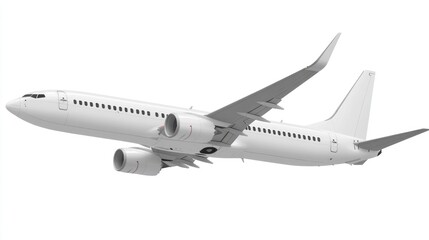 Obraz premium White Commercial Airplane in Flight Against White Background