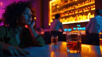 Alcohol consumption at a stylish jazz lounge with whiskey glasses and musical ambiance. Featuring sophistication and culture