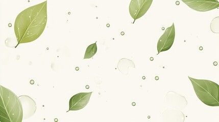 Serene Green Leaves and Dew Drops: A Botanical Illustration