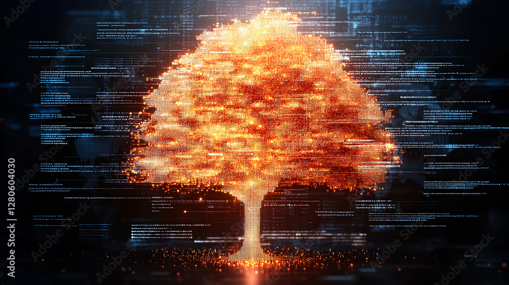 Poster digital tree visualization abstract environment data representation technology futuristic concept