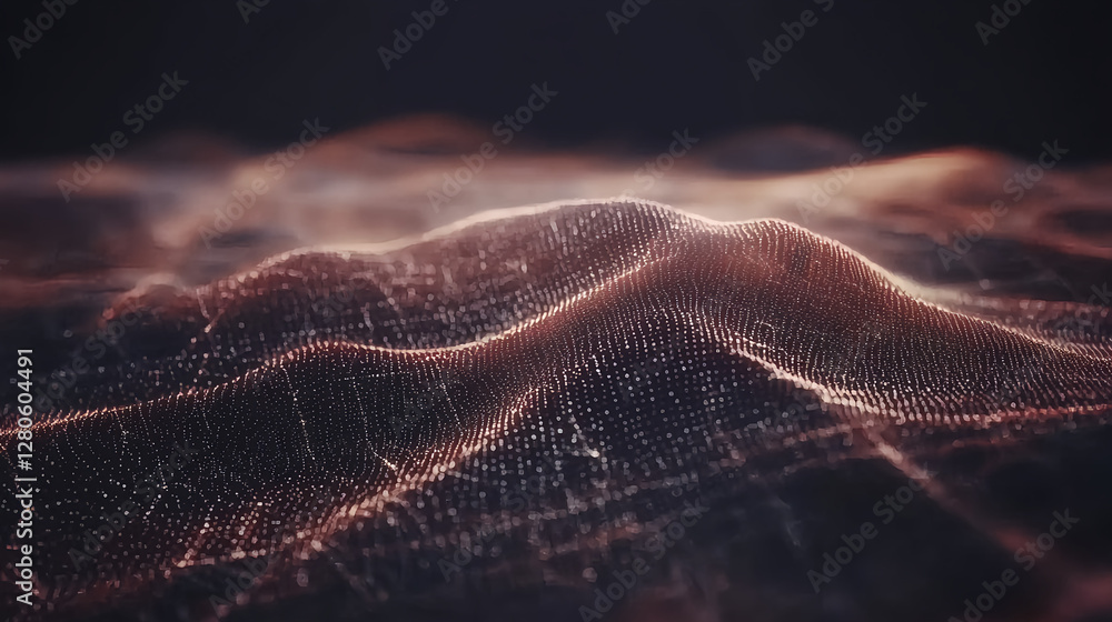 Poster dynamic wave patterns digital landscape 3d visualization futuristic environment aerial view abstract