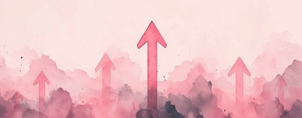 A series of upward-pointing arrows in a soft pink gradient, symbolizing growth, progress, and direction against a light background.