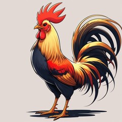 Vibrant colorful cartoon rooster illustration perfect for farm-themed projects, children's books, or culinary designs. Adds playful touch to any creative endeavor.