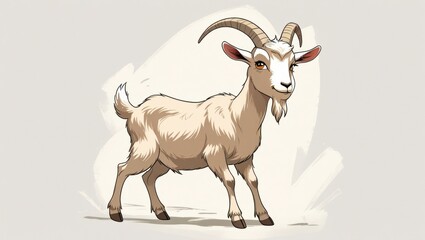 Obraz premium Illustrated goat with expressive eyes, perfect for animal-themed projects, children's books, or educational materials. Ideal for nature lovers and kids' content.