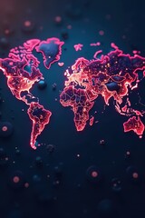 Global network map, glowing lines connect vibrant cities , night, communication