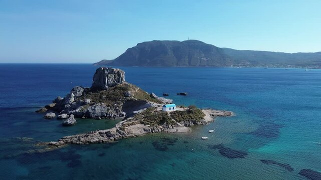 Aerial 4K Footage of Kastri Islet, Kefalos Bay, Kos Greece