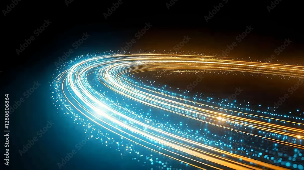 Poster dynamic light trails abstract space digital art dark background 3d visualization motion concept