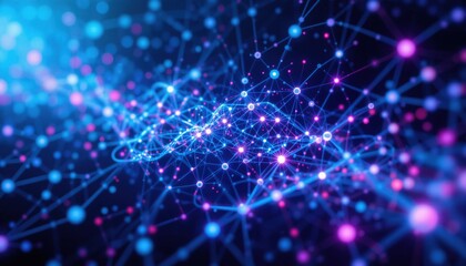 A dynamic abstract composition features glowing nodes and lines, depicting a captivating network symbolizing the flow of information and ideas in a fusion of technology and artistry