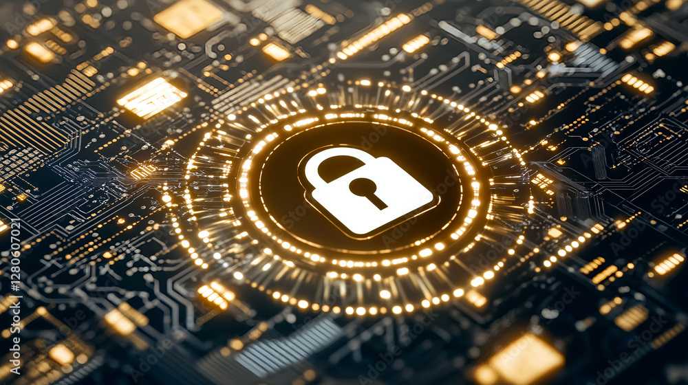 Poster cybersecurity action protecting digital information in technology environments with advanced encrypt