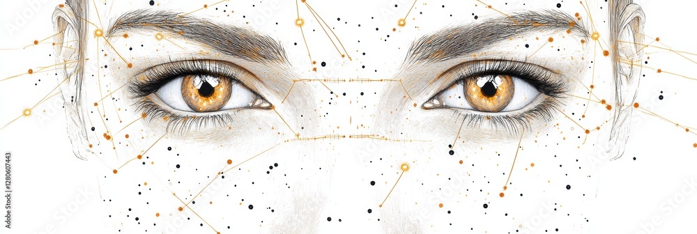 Poster detailed medical illustration highlighting precise botox injection points on a female face with anat