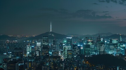 Obraz premium Panorama of Seoul skyline buildings at night