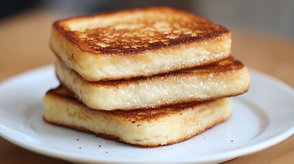Stack of Golden Brown French Toast on White Plate for Delicious Breakfast