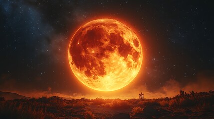 Mysterious red moon over mountainscape high resolution picture