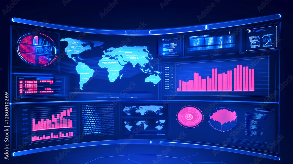 Poster data analysis dashboard modern office digital visualization high-tech environment aerial view busine