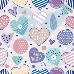Heartfelt Harmony: A vibrant pattern of diverse, stylized hearts floats across a soft, textured backdrop, each one a unique expression of love and affection, creating a joyful and uplifting design.
