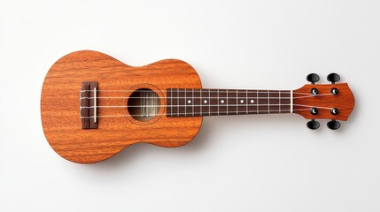 Obraz premium A Classic Ukulele on a Pristine White Background: Overhead View of a Simple, Clean Musical Instrument