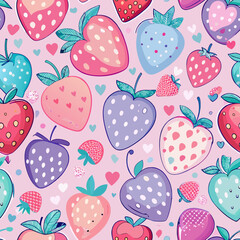 Strawberry Delight Pattern: An adorable pattern of colorful strawberries and hearts creates a vibrant, cheerful design perfect for a variety of applications. 