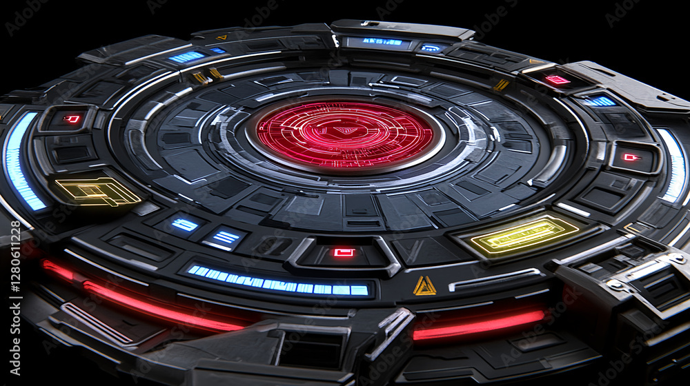 Poster futuristic sci-fi device digital realm 3d render high-tech environment close-up view conceptual desi