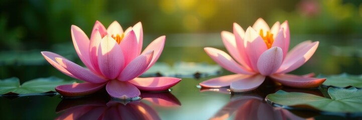 Fototapeta premium Delicate water lily petals unfolding in sunlight, flower, serenity
