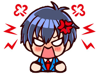 怒るちびキャラ制服男子のイラスト素材