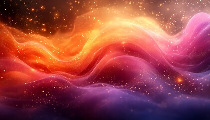  Abstract Waves of Orange  Pink  and Purple in a Starry Cosmic Background