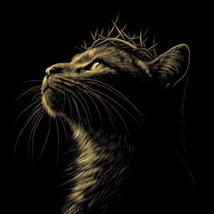 Feline Majesty A Crown of Thorns  Artistic Depiction of a Noble Cat in Dark Serene Setting